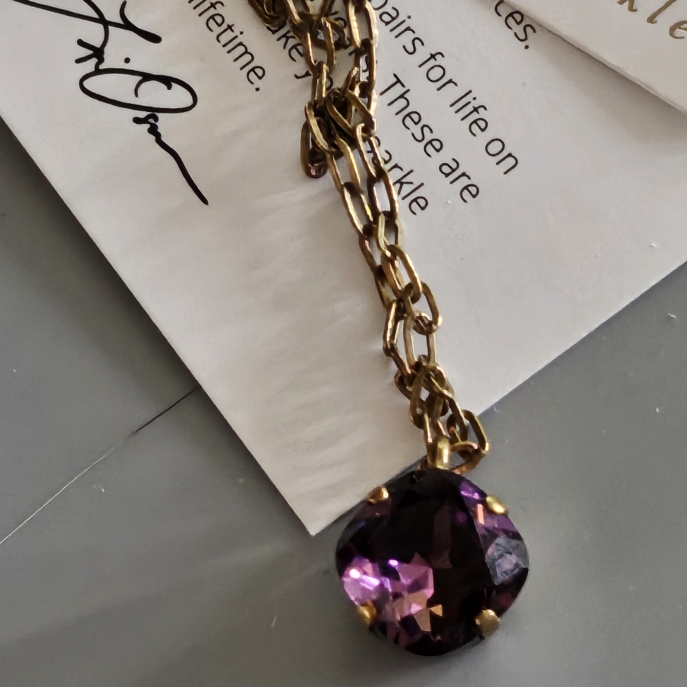SORRELLI Siren Cushion Cut Pendant Necklace Amethyst with Antique Gold Chain - Picture 8 of 9